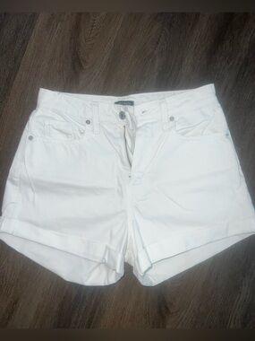 White Women's Cuffed Denim Shorts - Highest Rise Mom Short